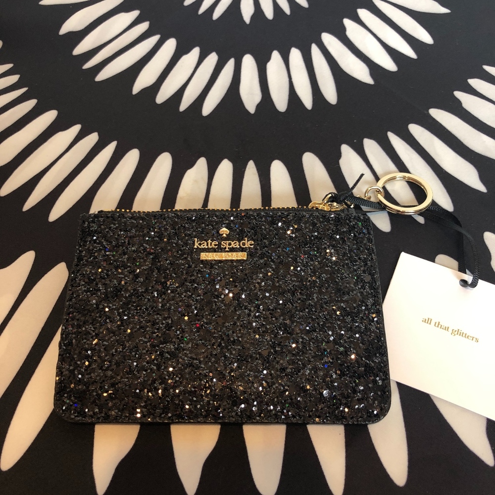 Kate Spade Bitsy Black Glitter Wallet Keychain